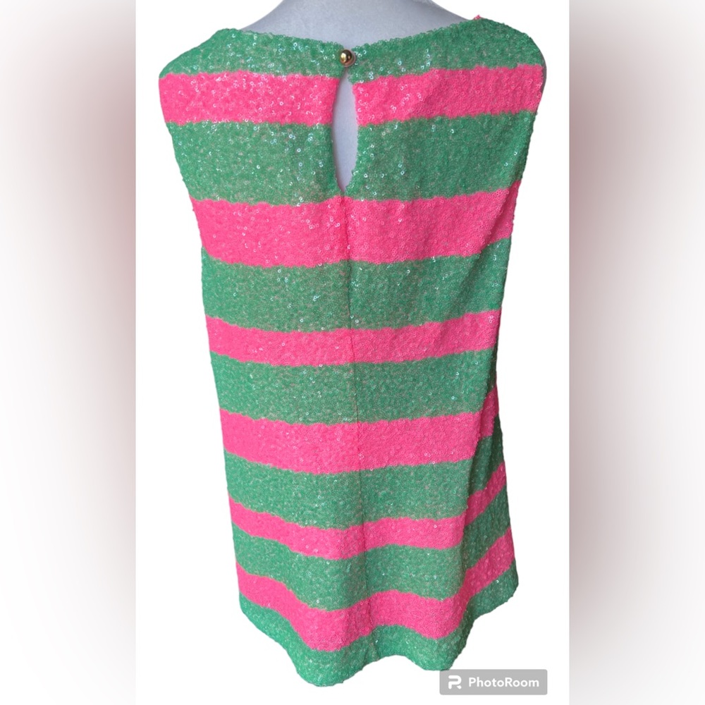 Lilly Pulitzer Regina Tropical Pink Green Cucina Striped Sequin Tank Size Medium - Picture 7 of 11